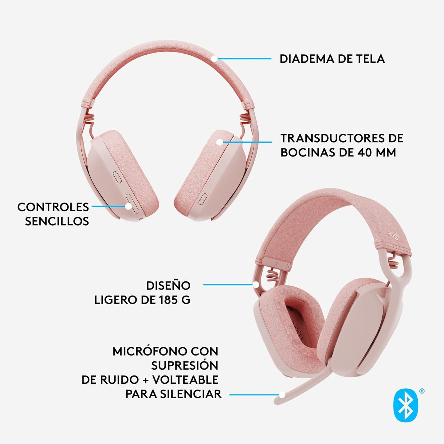 Audífonos Inalámbricos Logitech Zone Vibe 100 (Bluetooth 5.2, 18 h de llamada / 20 h de música)