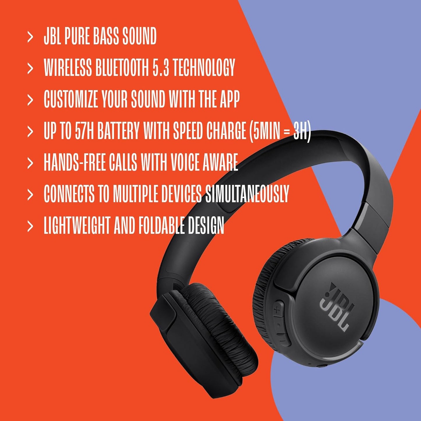 Audífonos JBL Tune 520BT Inalámbricos On-Ear color Negro