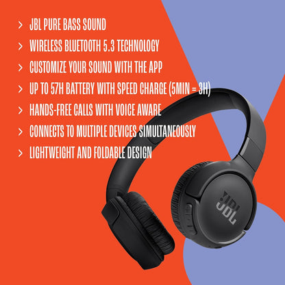 Audífonos JBL Tune 520BT Inalámbricos On-Ear color Negro
