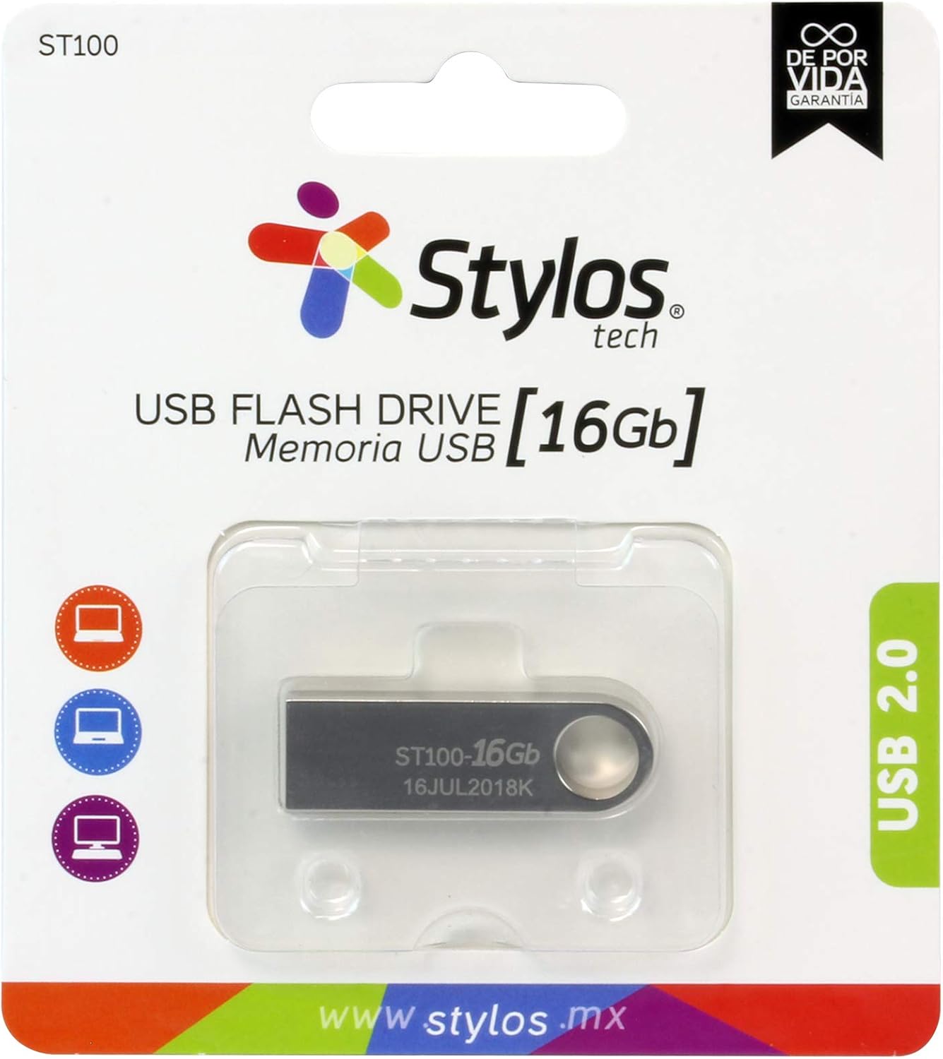 Memoria USB Stylos ST100 (16 GB, USB 2.0, Metal)