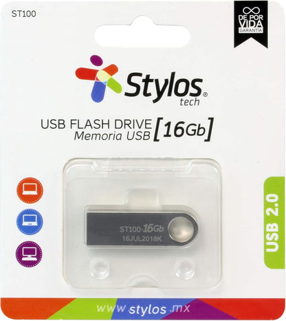 Memoria USB Stylos ST100 (16 GB, USB 2.0, Metal)