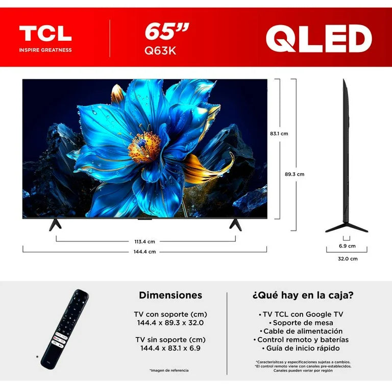 Smart TV TCL 65” QLED 4K Google TV – Modelo 65Q63K